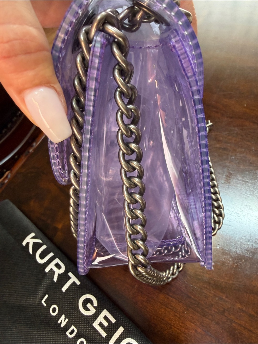 Kurt Geiger Mini Brixton Vinyl Quilted Transparent Chain Shoulder Bag - Picture 4 of 6